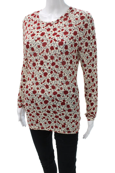 Rag & Bone Womens Floral Jersey T-Shirt Long Sleeve Round Neck Beige Size M