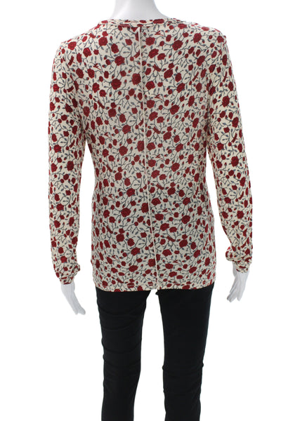 Rag & Bone Womens Floral Jersey T-Shirt Long Sleeve Round Neck Beige Size M