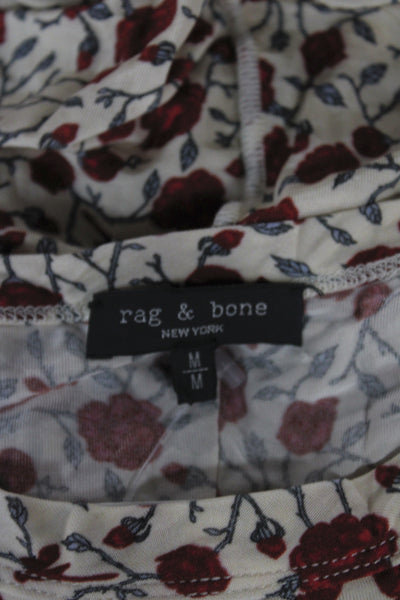 Rag & Bone Womens Floral Jersey T-Shirt Long Sleeve Round Neck Beige Size M
