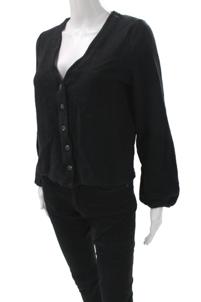Madewell Women Black V-Neck Cotton Cardigan Long Sleeve Size M