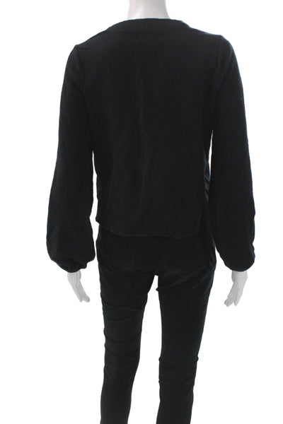 Madewell Women Black V-Neck Cotton Cardigan Long Sleeve Size M