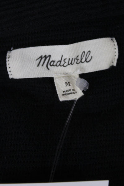 Madewell Women Black V-Neck Cotton Cardigan Long Sleeve Size M