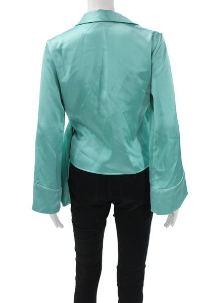 Zara Women Basic Blouse Green Collared Long Sleeve Polyester Size XS