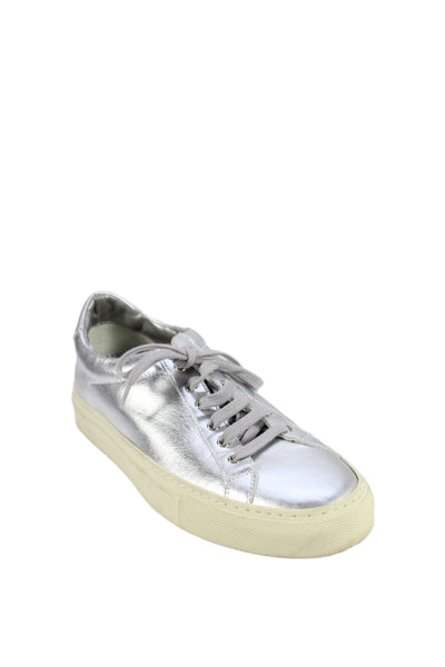 Woman by Common Projects Womens Leather Low Top Sneakers Silver Size 38 8
