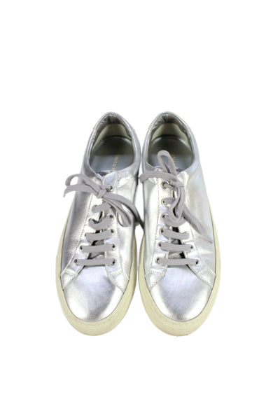Woman by Common Projects Womens Leather Low Top Sneakers Silver Size 38 8