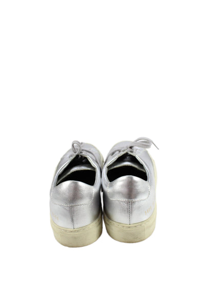 Woman by Common Projects Womens Leather Low Top Sneakers Silver Size 38 8
