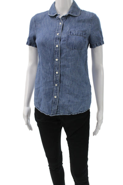 J Crew Womens Indigo Denim Short Sleeve Collared Button-Up Top Size 00