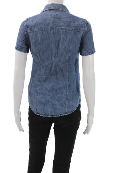 J Crew Womens Indigo Denim Short Sleeve Collared Button-Up Top Size 00