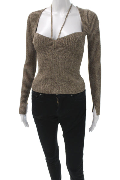 Jonathan Simkhai Women Brown Square Neck Long Sleeve Pullover Sweater Size S