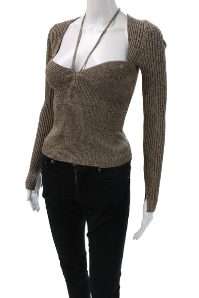 Jonathan Simkhai Women Brown Square Neck Long Sleeve Pullover Sweater Size S