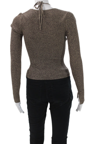 Jonathan Simkhai Women Brown Square Neck Long Sleeve Pullover Sweater Size S