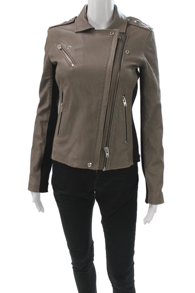 IRO Womens Biker Lamb Leather Jacket Brown Zip Long Sleeve Size 38