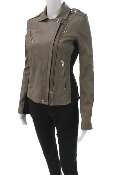 IRO Womens Biker Lamb Leather Jacket Brown Zip Long Sleeve Size 38