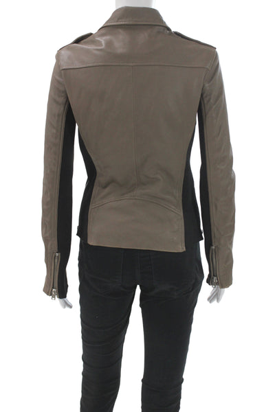 IRO Womens Biker Lamb Leather Jacket Brown Zip Long Sleeve Size 38