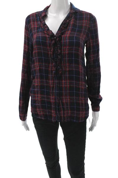 Zara Woman Womens Basic Button-Up Red Plaid Cotton Collared Long Sleeve Size XS