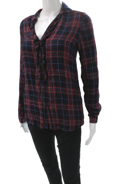 Zara Woman Womens Basic Button-Up Red Plaid Cotton Collared Long Sleeve Size XS