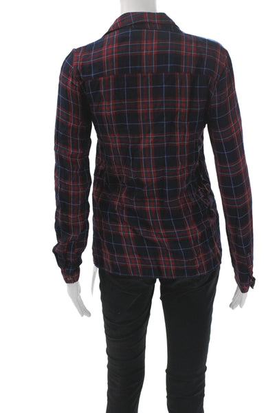Zara Woman Womens Basic Button-Up Red Plaid Cotton Collared Long Sleeve Size XS