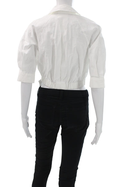 Zara Women Cropped Cotton Collared Button Up Short Sleeve White Top Size XS
