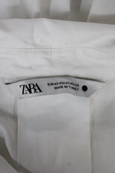 Zara Women Cropped Cotton Collared Button Up Short Sleeve White Top Size XS