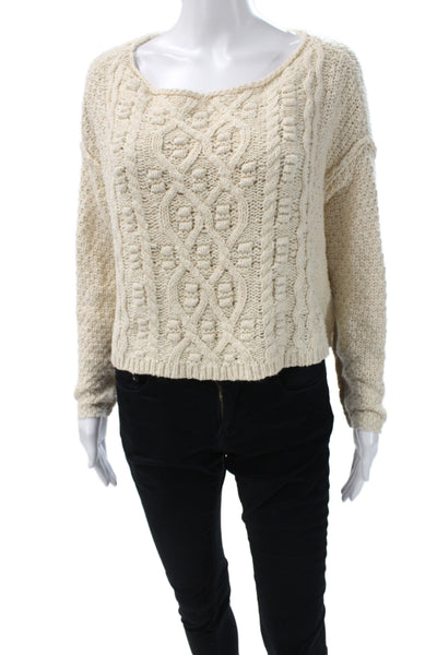 Free People Womens Boho Scoop Neck Pullover Sweater Ivory Size XS