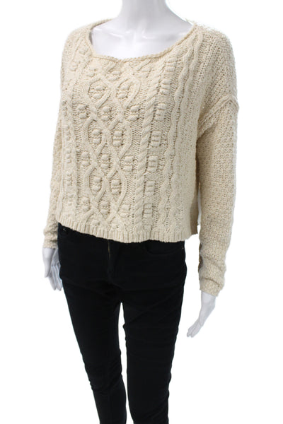 Free People Womens Boho Scoop Neck Pullover Sweater Ivory Size XS