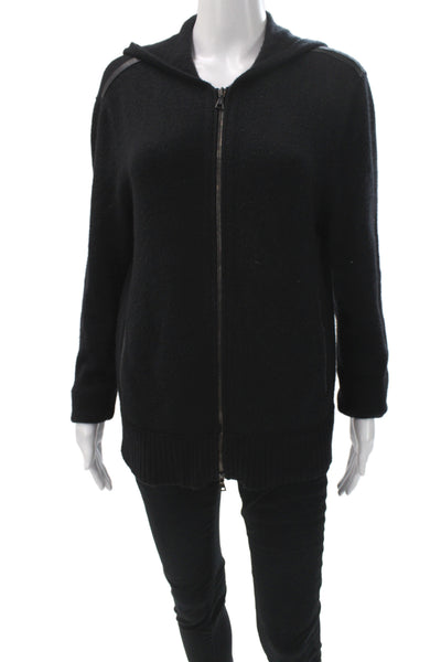 John Varvatos Unisex Leather Black High Neck Cardigan Long Sleeve Casual Size M