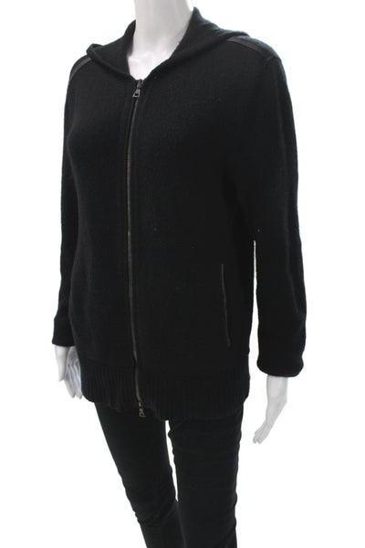 John Varvatos Unisex Leather Black High Neck Cardigan Long Sleeve Casual Size M