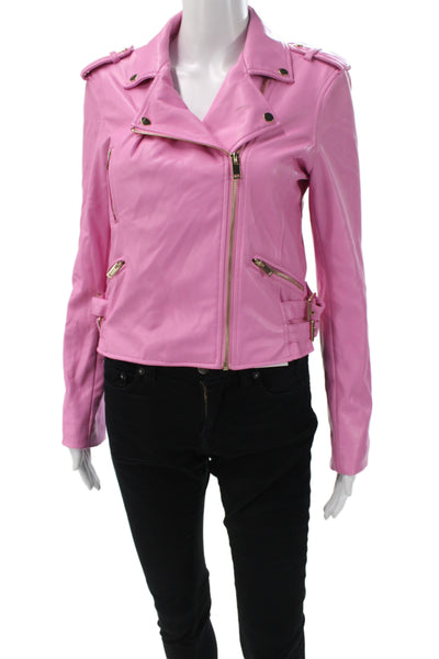 Generation Love Womens Biker Jacket Pink Zip Long Sleeve Polyester Size M