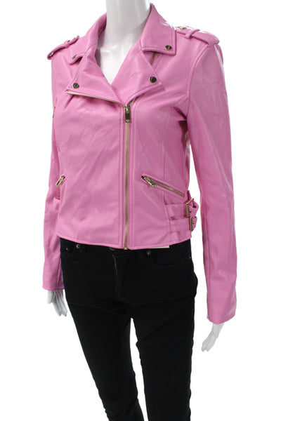 Generation Love Womens Biker Jacket Pink Zip Long Sleeve Polyester Size M