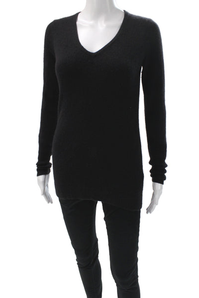 White + Warren Women V-Neck Cashmere Pullover Sweater Black Long Sleeve Size XS