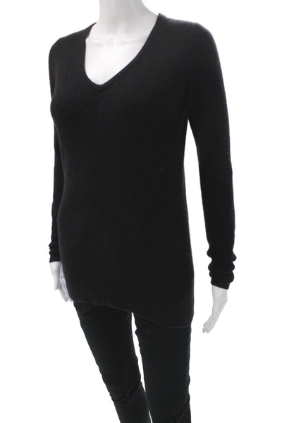 White + Warren Women V-Neck Cashmere Pullover Sweater Black Long Sleeve Size XS
