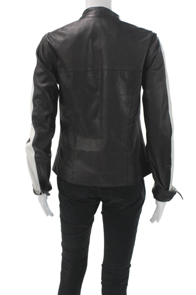 C'est Fini Women Biker Leather Jacket Black Striped Zip Long Sleeve Size XS