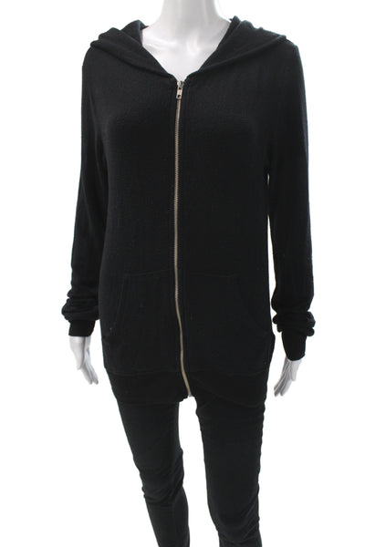 Wildfox Womens Full Zip Hoodie Black Long Sleeve Crew Neck Size M