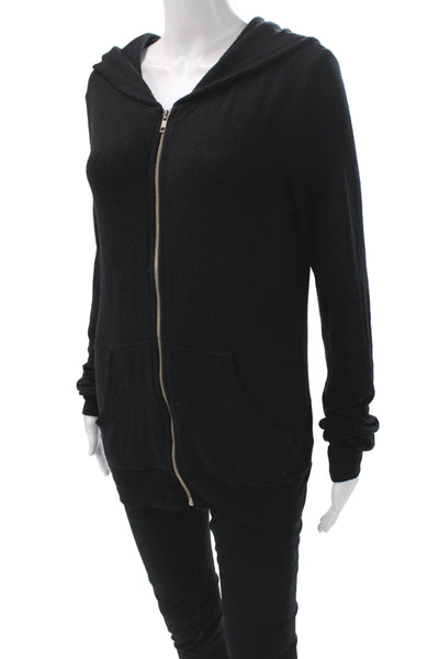 Wildfox Womens Full Zip Hoodie Black Long Sleeve Crew Neck Size M
