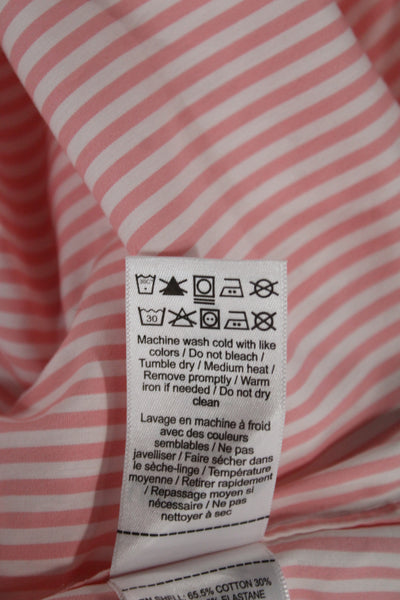 Untuckit Women Striped Collared Button-Up Shirt Pink 3/4 Sleeve Cotton Size 2