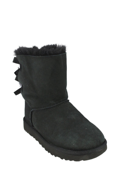Ugg Womens Suede Sherpa Lined Bow Detail Boots Shoes Black Size 6