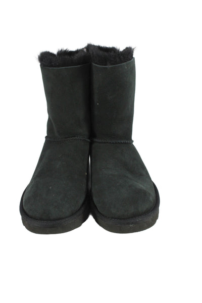 Ugg Womens Suede Sherpa Lined Bow Detail Boots Shoes Black Size 6