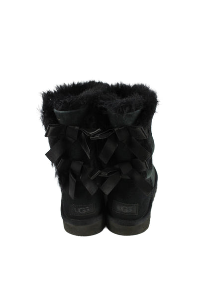 Ugg Womens Suede Sherpa Lined Bow Detail Boots Shoes Black Size 6