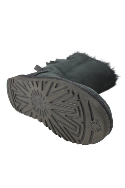 Ugg Womens Suede Sherpa Lined Bow Detail Boots Shoes Black Size 6