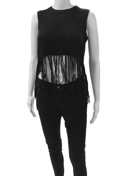 Minnie Rose Womens Black Knit Pullover Sweater Sleeveless Crew Neck Size XS