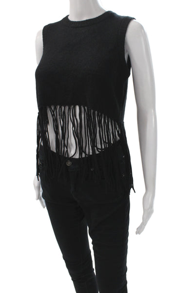 Minnie Rose Womens Black Knit Pullover Sweater Sleeveless Crew Neck Size XS