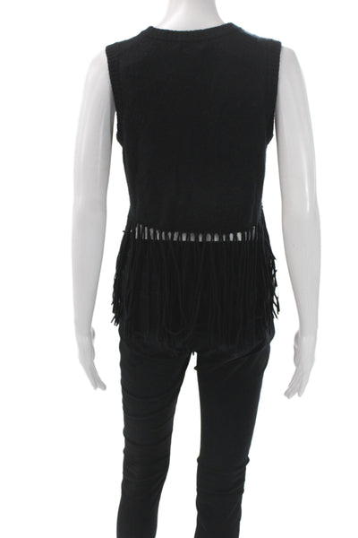 Minnie Rose Womens Black Knit Pullover Sweater Sleeveless Crew Neck Size XS