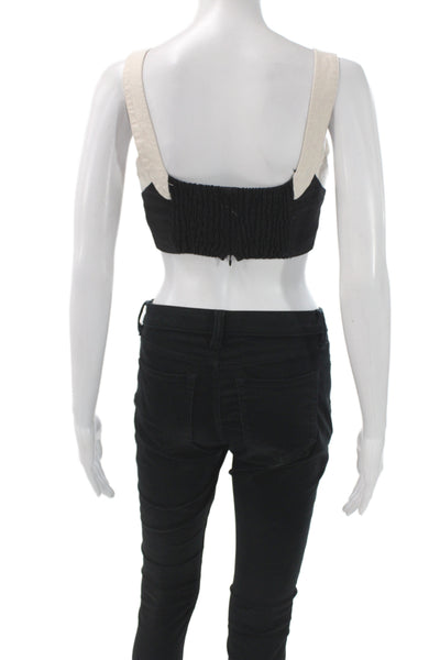 7 For All Mankind Women Cropped Beige Square Neck Tank Cotton Blend Size XS