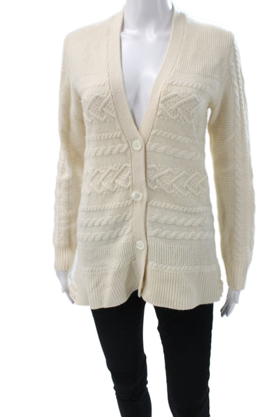 Saks Fifth Avenue Women Ivory V Neck Cardigan Long Sleeve Size M