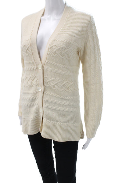 Saks Fifth Avenue Women Ivory V Neck Cardigan Long Sleeve Size M