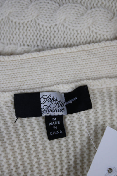 Saks Fifth Avenue Women Ivory V Neck Cardigan Long Sleeve Size M