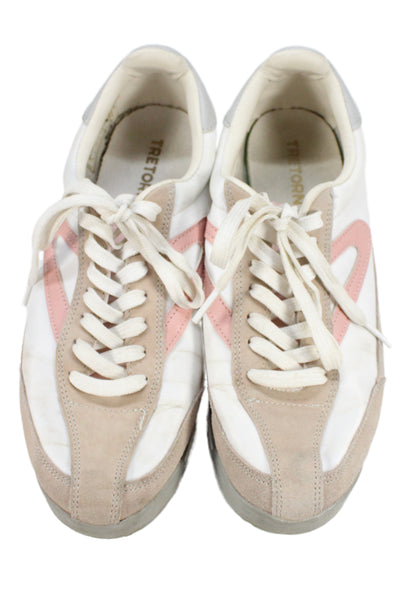 Tretorn Womens Suede Contrast Low Top Rawlins Sneakers White Pink Size 9