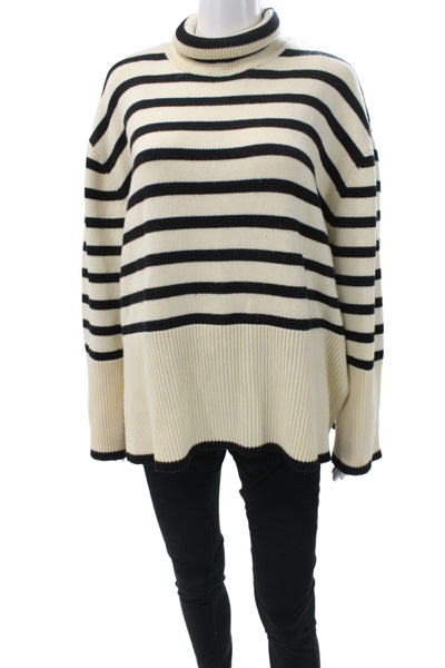 Toteme Women Pullover Sweater Turtleneck Striped Black Wool Size M