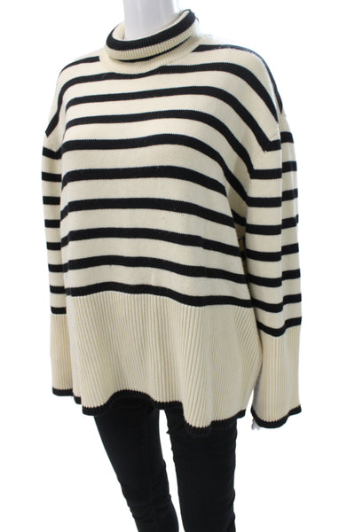 Toteme Women Pullover Sweater Turtleneck Striped Black Wool Size M