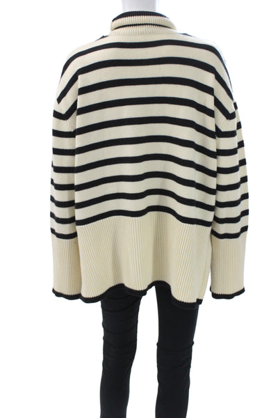 Toteme Women Pullover Sweater Turtleneck Striped Black Wool Size M